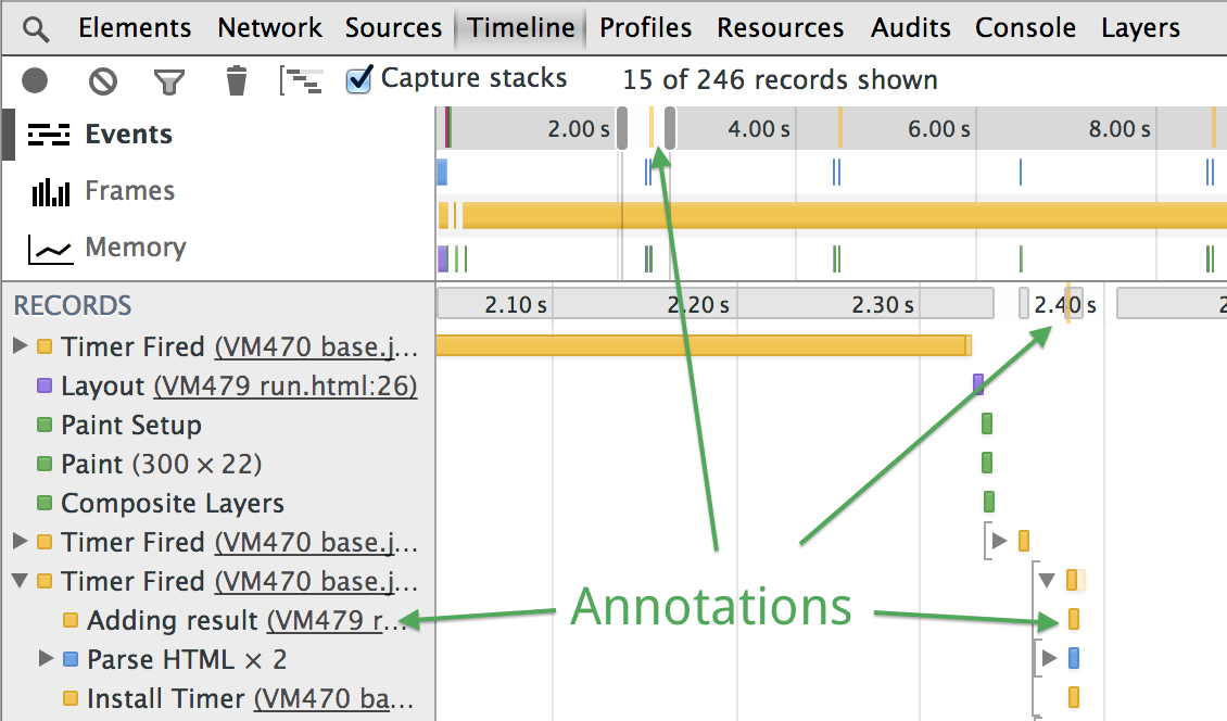 Timeline showing custom timestamp