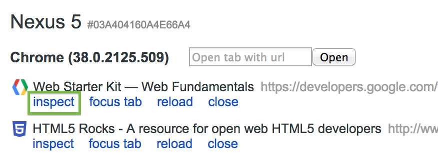 Click inspect to start remote debugging
