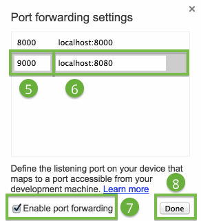 port forwarding dialog