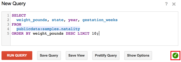 BigQuery web UI query validator