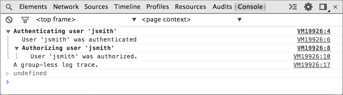 Nested console group output