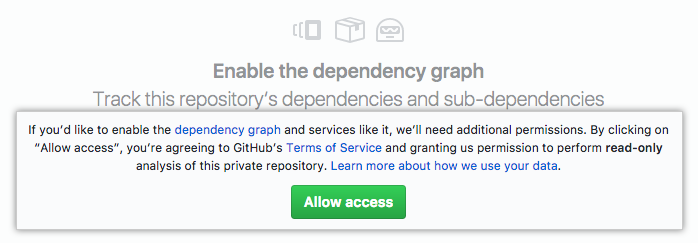 Button to allow access to repository data to enable the dependency graph