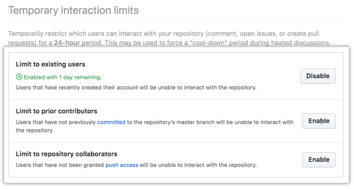 Temporary interaction limit options