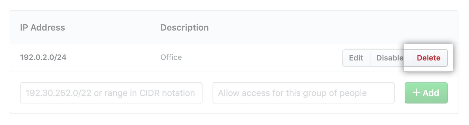 Delete allowed IP address button