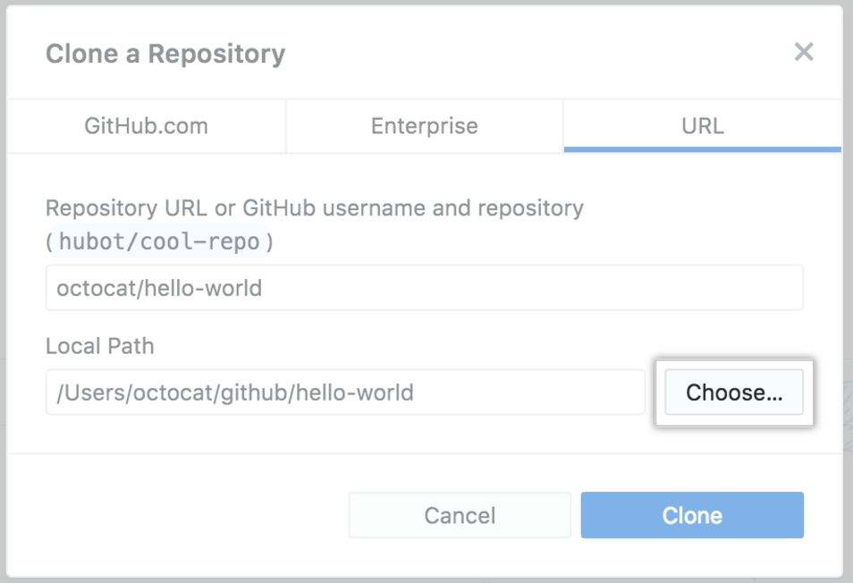 The choose button on the URL tab