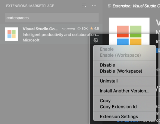 La opción de configuración de extensión