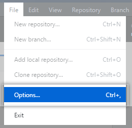 Settings（设置）下拉菜单中的 Options（选项）值