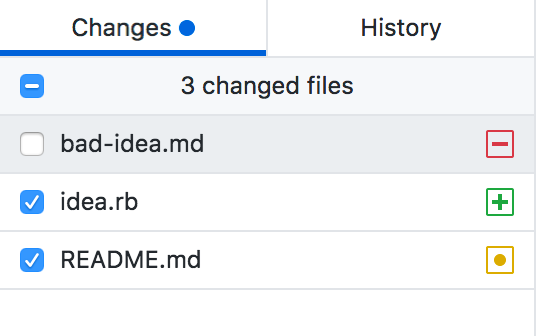 Select checkboxes next to the files you want to commit