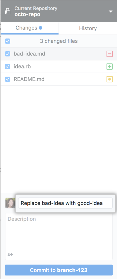 Commit message field