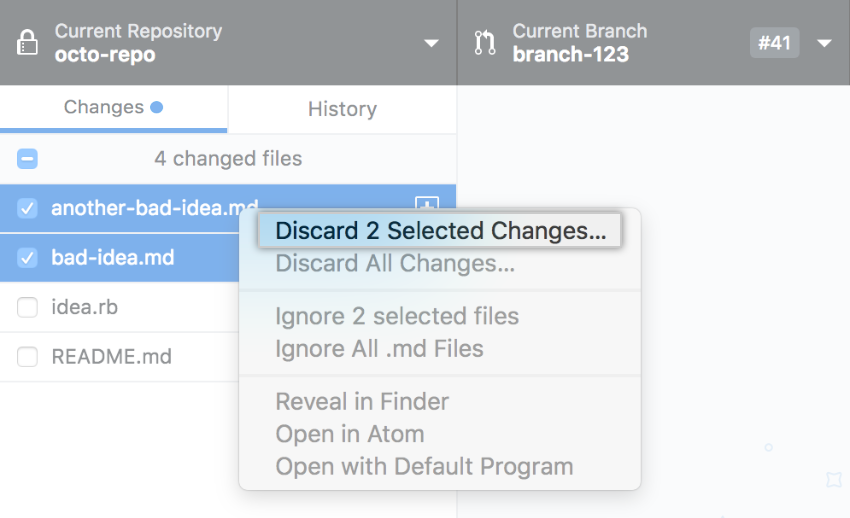 Discard Changes option in context menu
