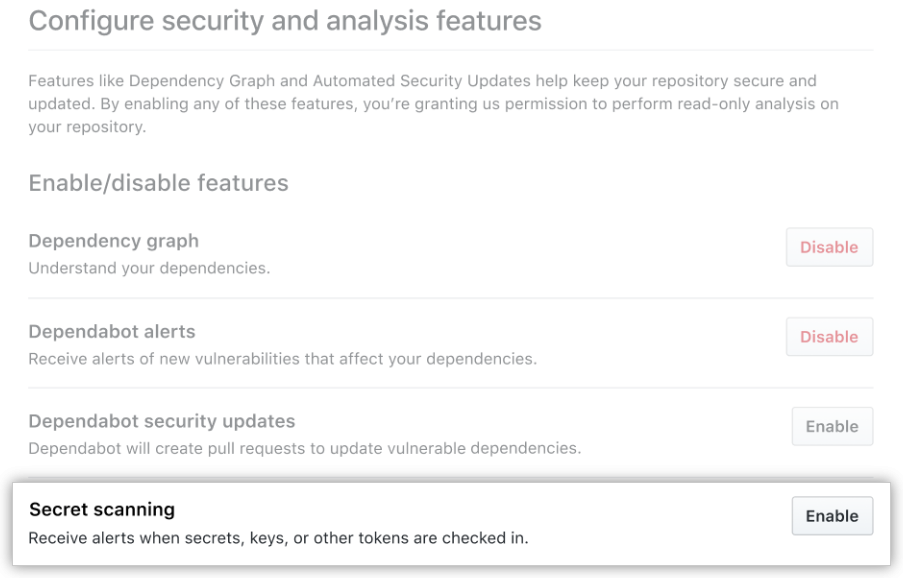 Enable secret scanning for your repository