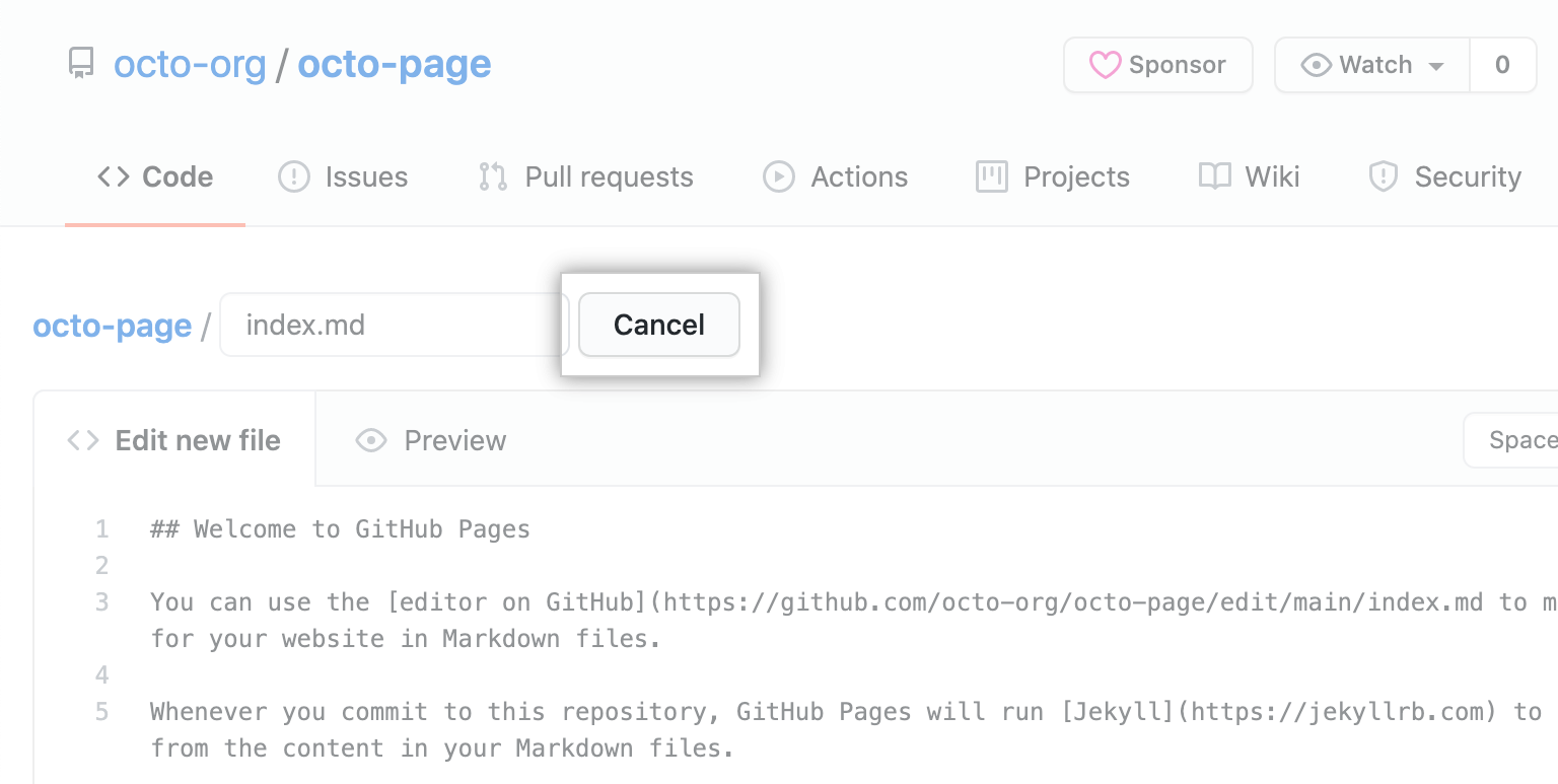 Cancel link when editing a file