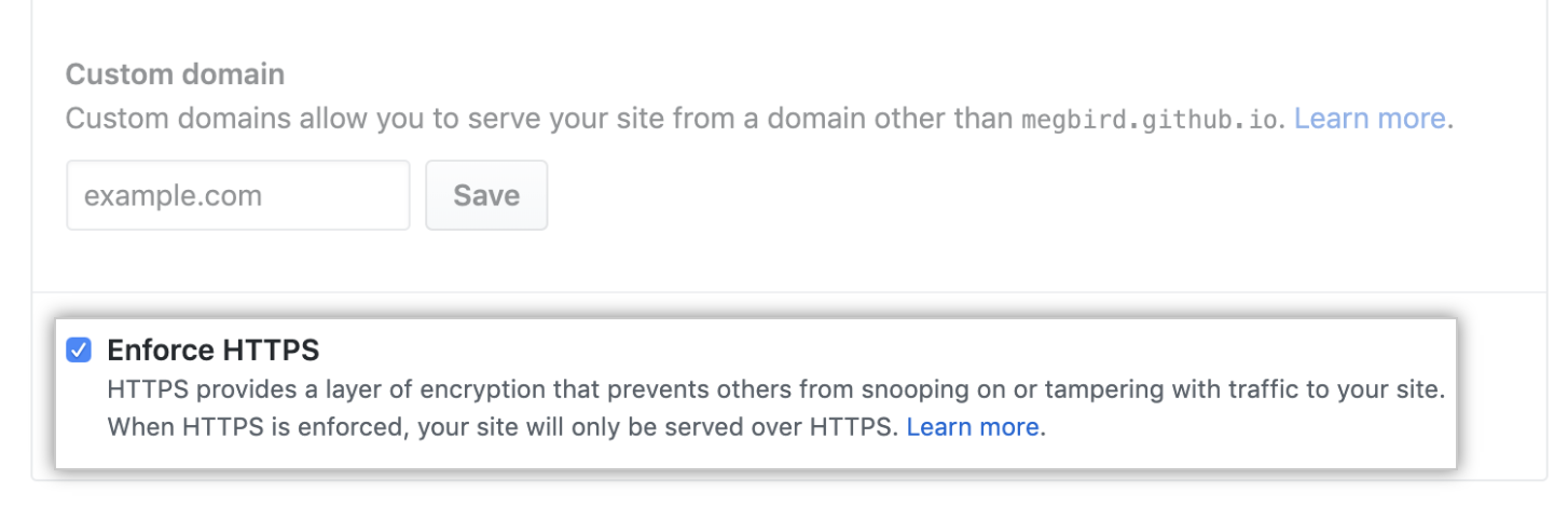 Enforce HTTPS for custom domains option