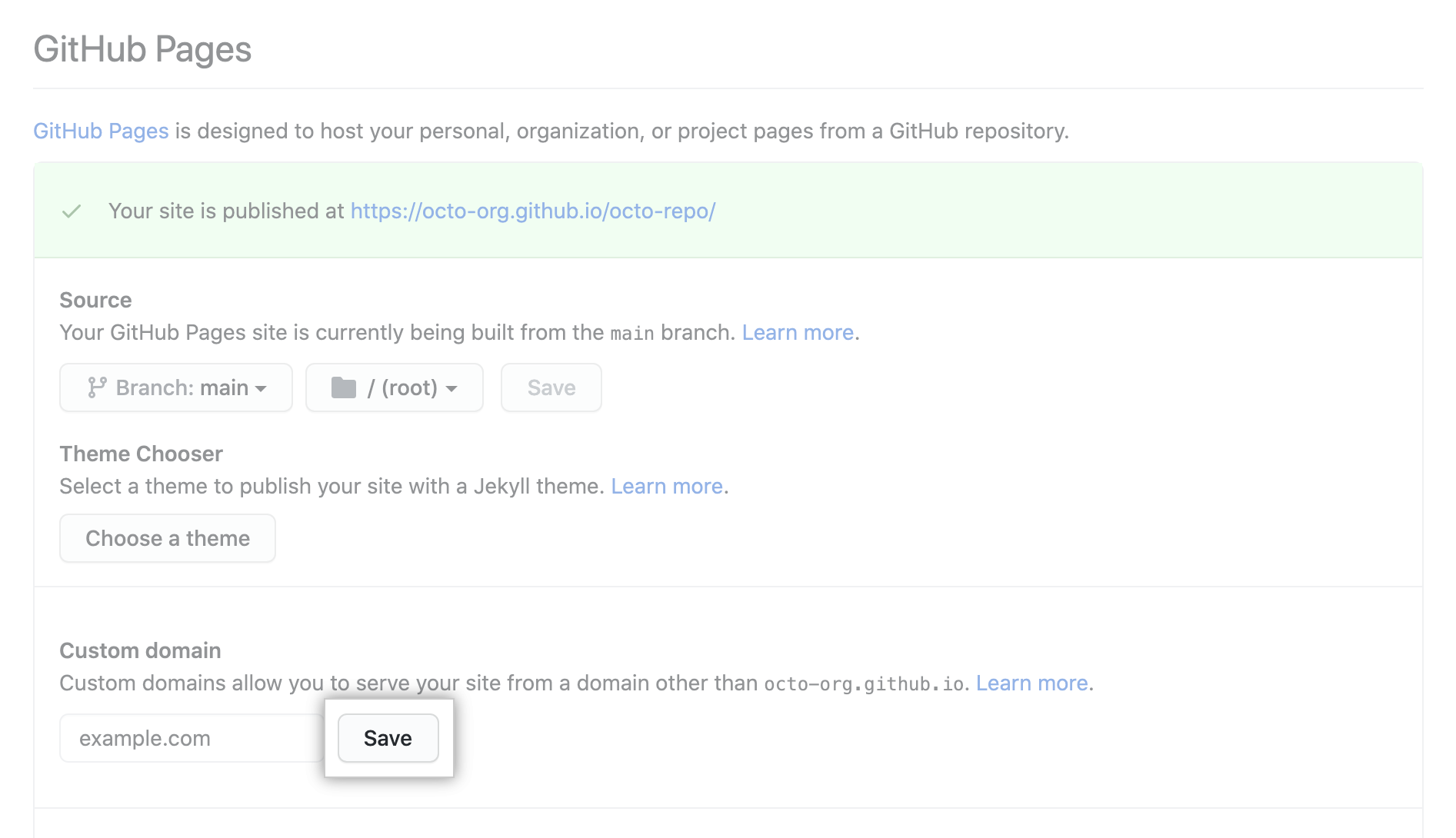 Save custom domain button