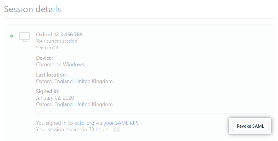 Button to revoke a SAML session