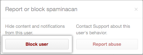 Modal box with options to block user or report abuse