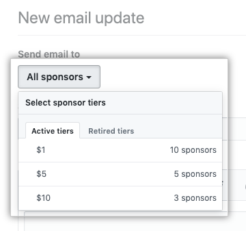Select sponsor tiers drop-down menu