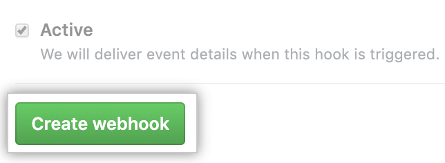 Create webhook button in the Webhooks sidebar