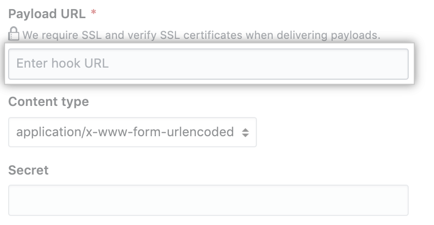 Fields for payload URL and other customization options