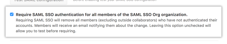 Checkbox to require SAML SSO for your organization 
