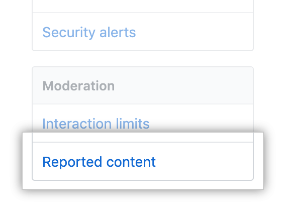 "Conteúdo relatado" na barra lateral de Configurações do repositório