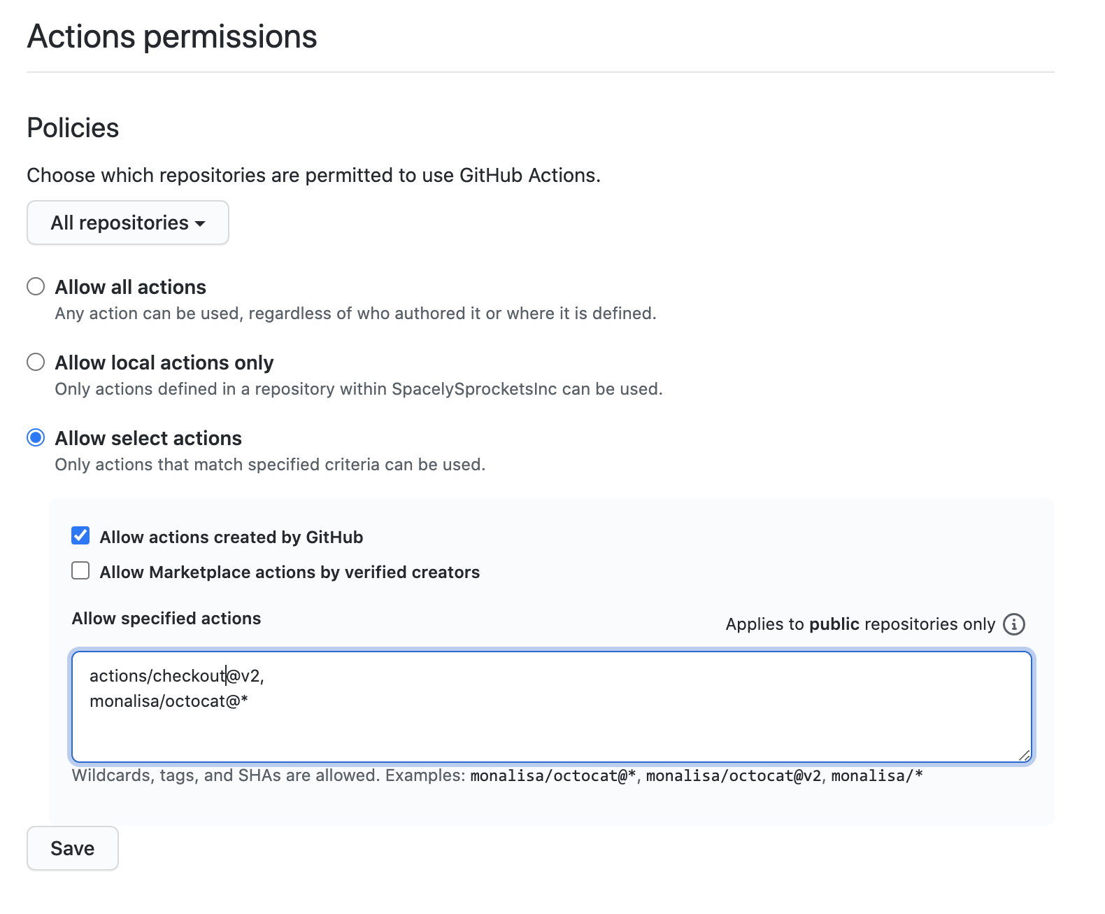 Adicionar ações para permitir lista