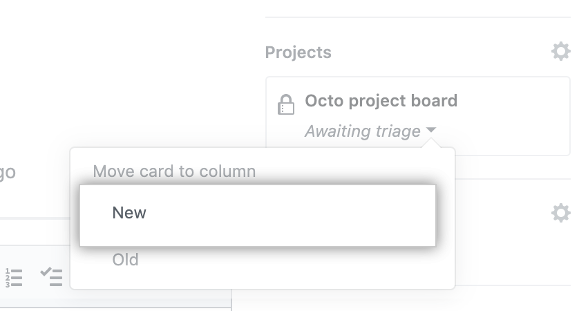 Menu Move card to column (Mover cartão para coluna)