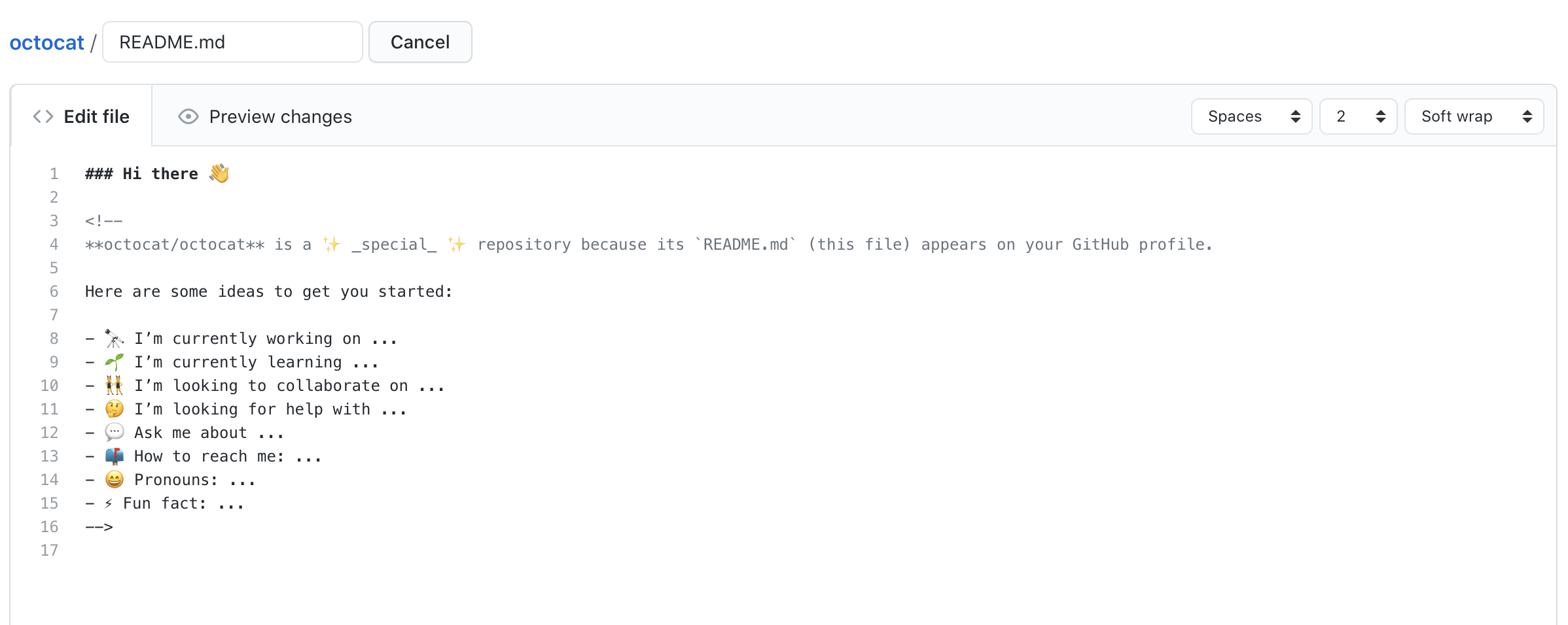 Arquivo README com modelo pré-preenchido