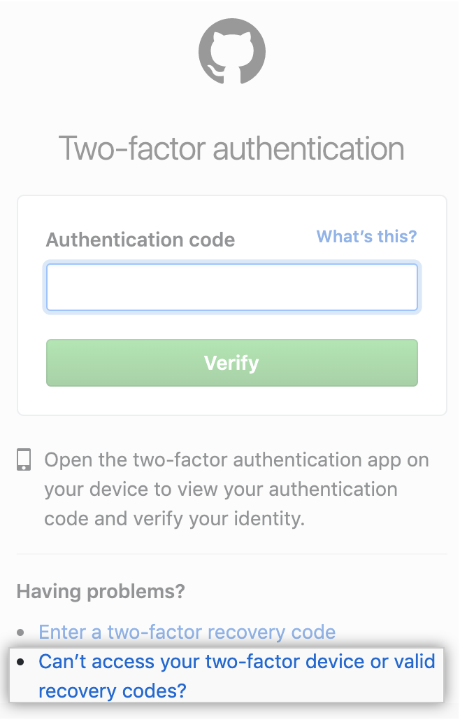 Link, wenn Du Dein 2FA-Gerät oder Deine Wiederherstellungcodes nicht hast