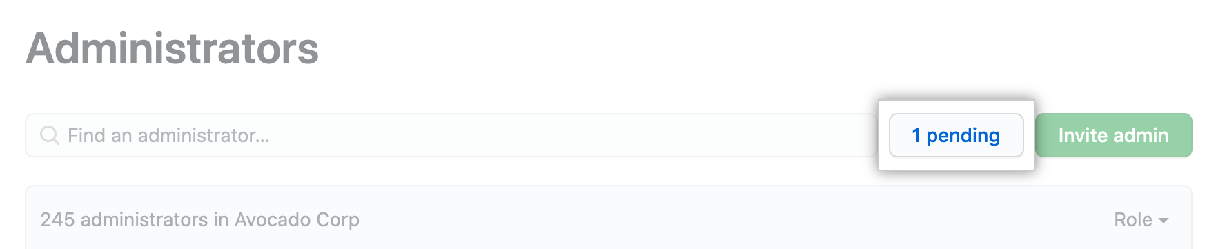 "NUMBER pending" button to the right of search and filter options