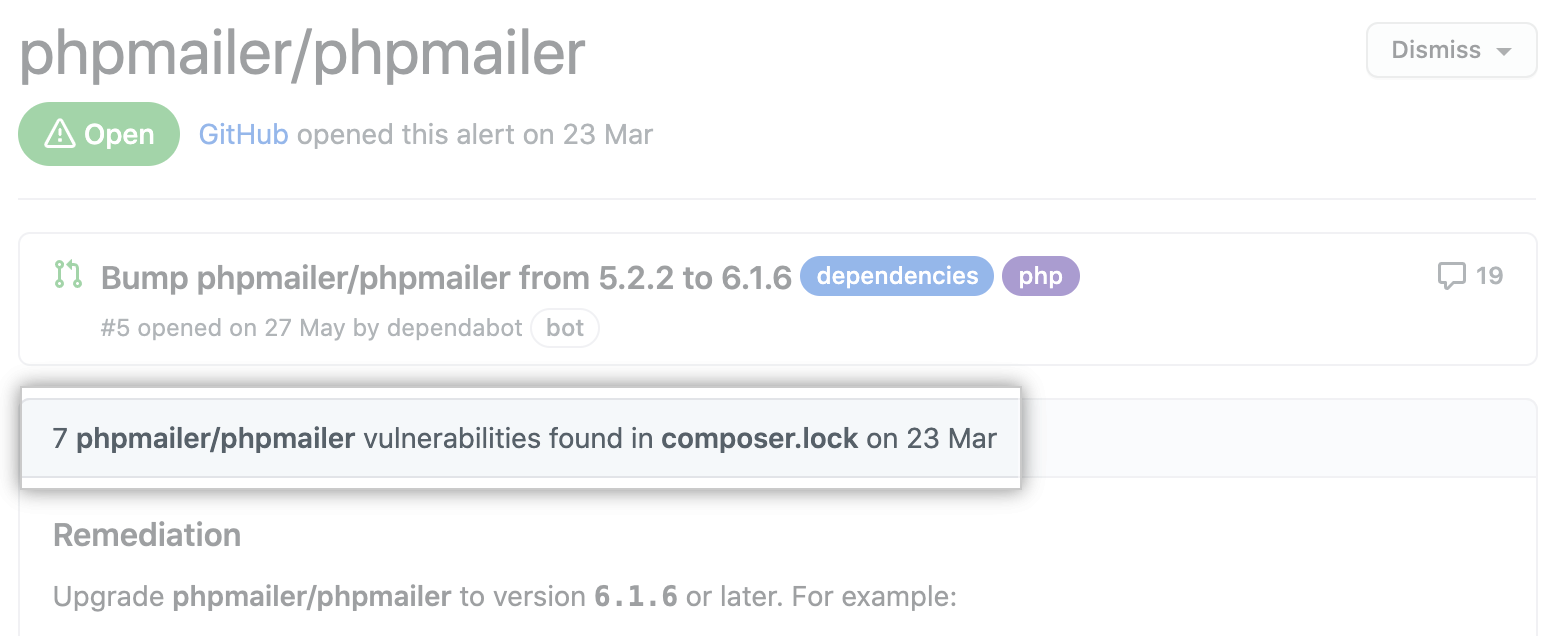 Multiple vulnerabilities for a Dependabot alert