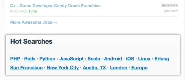 Abschnitt zur Topsuche von GitHub