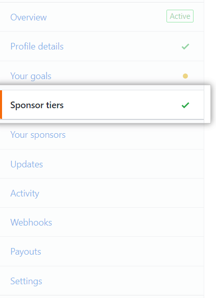 Registerkarte „Sponsor tiers" (Sponsorenstufen)
