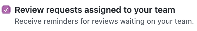 Kontrollfeld „Review requests assigned to your team" (Deinem Team zugewiesene Review-Anforderungen)