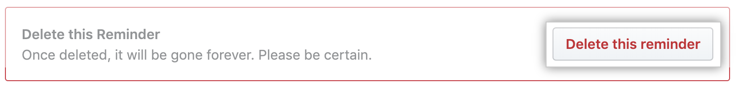 Schaltfläche „Delete a scheduled reminder" (Eine geplante Erinnerung löschen)