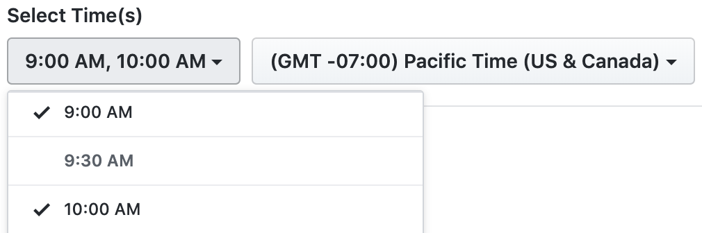 Dropdownmenü „Select time(s)" (Zeiten wählen)