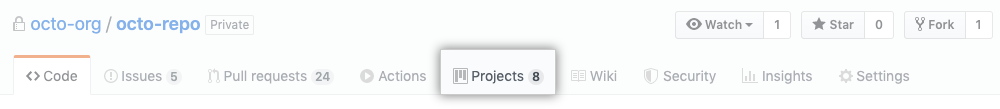 Registerkarte „Projects“ (Projekte)