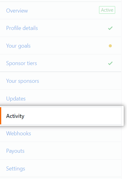 Registerkarte „Activity" (Aktivitäten)