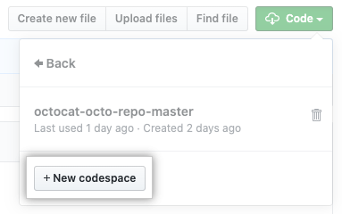 Botón de codespace nuevo