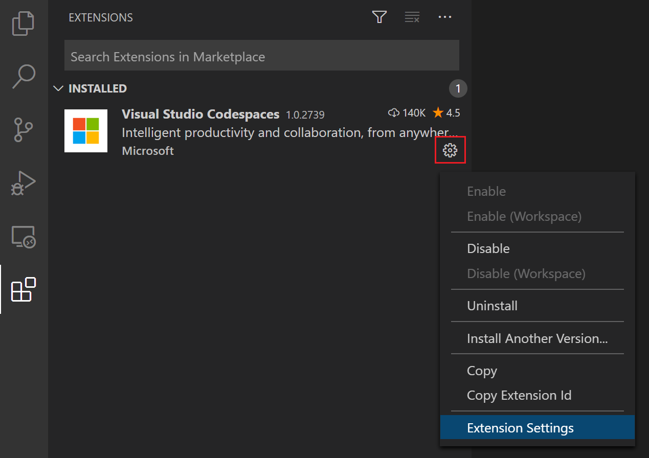 Extension Settings（扩展设置）选项