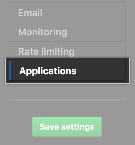 Registerkarte „Applications“ (Anwendungen) auf der Seitenleiste mit den Einstellungen