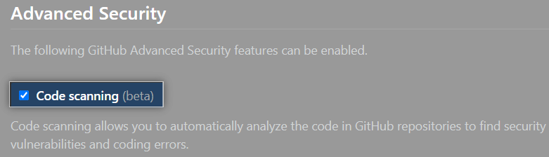 Checkbox to enable or disable code scanning