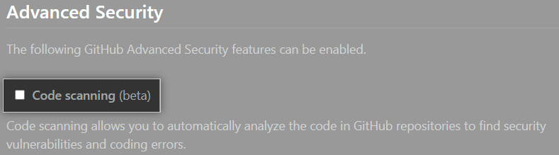 Checkbox to enable or disable code scanning