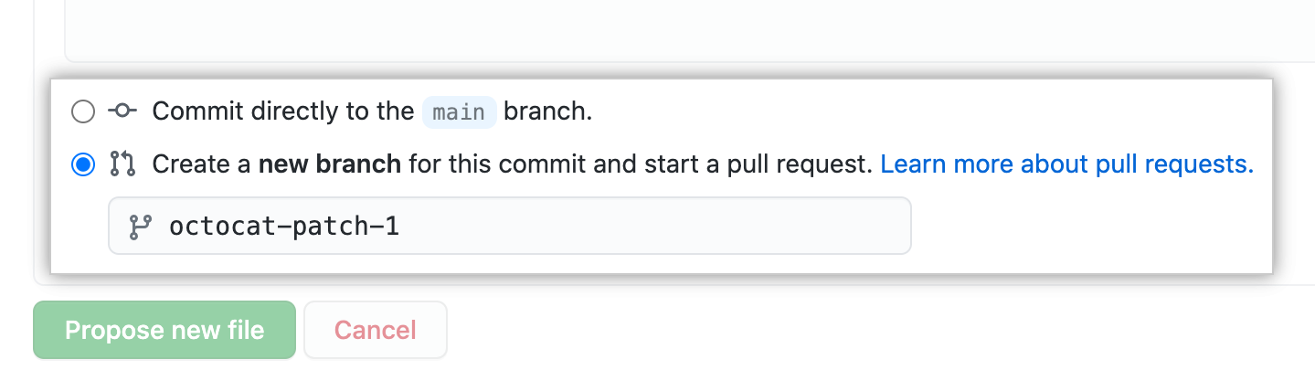 Branch-Optionen für Commit
