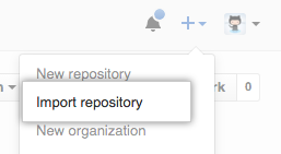 Option „Import repository“ (Repository importieren) im Menü für neue Repositorys