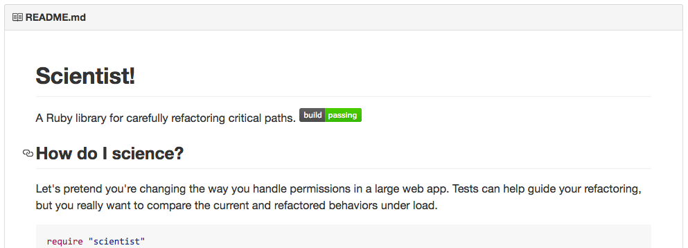 Link da seção no arquivo LEIAME para o repositório github/scientist