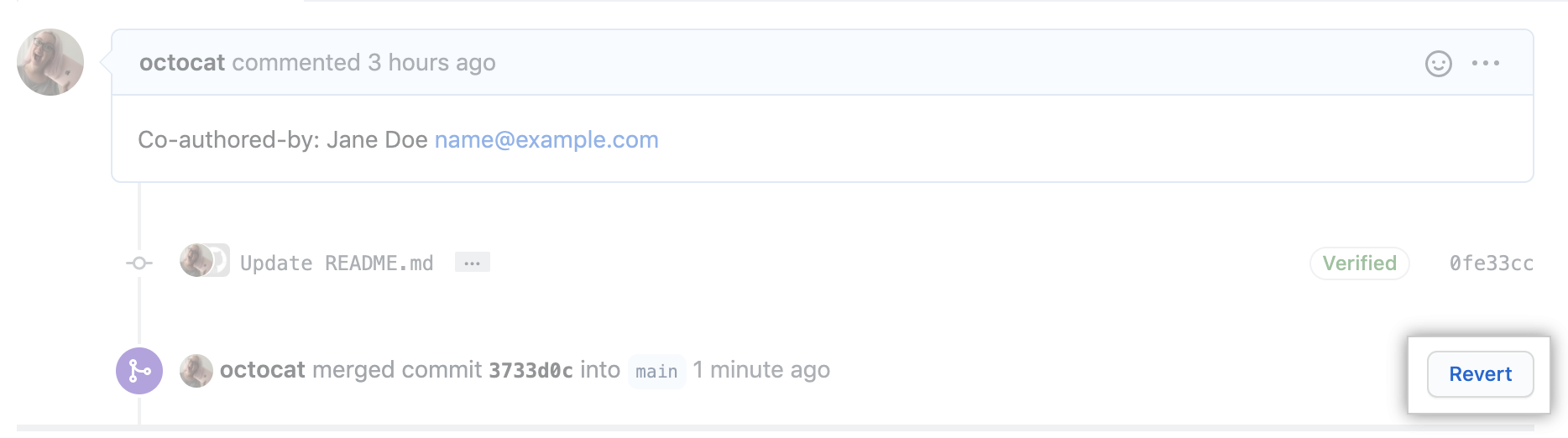 Link „Revert pull request“ (Pull Request rückgängig machen)