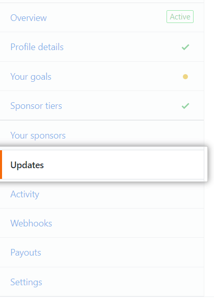 Registerkarte „Updates“ (Aktualisierungen)
