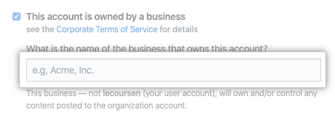 Feld „Name of Business or institution" (Namen des Unternehmens oder der Institution)