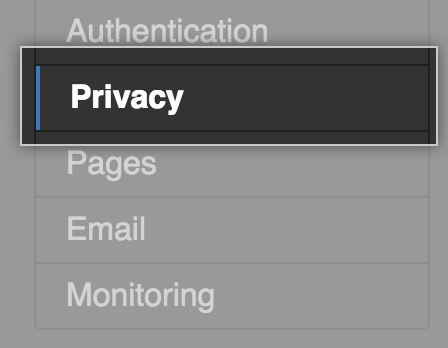 Registerkarte „Privacy“ (Datenschutz) auf der Seitenleiste mit den Einstellungen